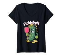Women's Funny Pickleball Dill Pickle Dink Paddle Joke Mom Dad V-Neck T-Shirt