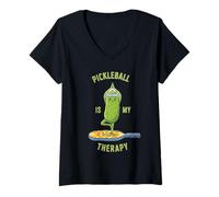 Womens Funny Pickleball is My Therapy Paddle Tee V-Neck T-Shirt