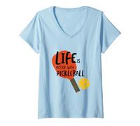 Women's Funny Pickleball Life is Better with Pickleball V-Neck T-Shirt