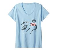 Womens Funny Pig Behave No Stubborn Meme Farm Animal Cartoon V-Neck T-Shirt