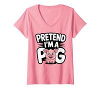 Womens Funny Pig Lover Halloween Party, Pretend I’m a Pig V-Neck T-Shirt