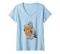 Womens Funny Pigeon Reading Book Bird Joke Humor V-Neck T-Shirt
