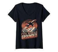 Women's Funny Pilot I Still Refuse to Be Grounded Aviation V-Neck T-Shirt