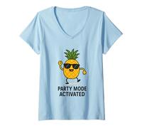 Womens Funny Pineapple Party Mode Activated Disco V-Neck T-Shirt