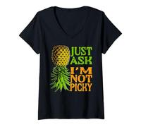 Womens Funny Pineapple Upside Down Swinger Just Ask Im Not Picky V-Neck T-Shirt
