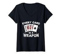 Womens Funny Pinochle Game Cards - Fun Tee Every Card is A Weapon V-Neck T-Shirt