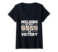 Womens Funny Pinochle Quote Men Women Melding My Way to Victory V-Neck T-Shirt