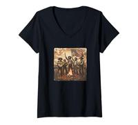 Womens Funny Pioneers Party Costume with Bonfire and Americans V-Neck T-Shirt