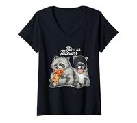 Womens Funny Pizza Donuts Thic As Thieves Adorable Raccoon Lovers V-Neck T-Shirt