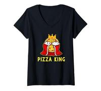 Womens Funny Pizza King Pizza Lover Margherita Pepperoni Slice V-Neck T-Shirt