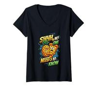 Womens Funny Pizza Pineapple No One Needs to Know Hawaiian Pizza V-Neck T-Shirt