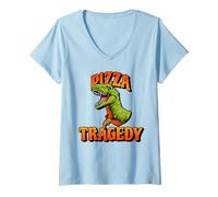 Womens Funny Pizza Tragedy | T-Rex Illustration | Tyrannosaurus Rex V-Neck T-Shirt
