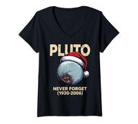Womens Funny Planet Pluto Santa Hat Xmas Vintage Never Forget Pluto V-Neck T-Shirt