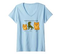 Womens Funny Pomeranian Evolution Dinosaur Mom Dad Kids V-Neck T-Shirt