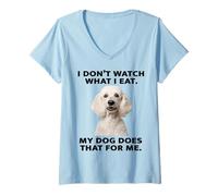 Womens Funny Poodle Design My Dog Watches What I Eat V-Neck T-Shirt