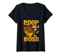 Womens Funny Poop Like a Boss - Cartoon Poop King - I Pooped Today V-Neck T-Shirt