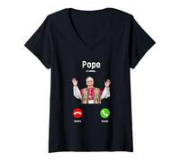 Womens Funny Pope Leo XIV is Calling Catholic Humor Mens Womens V-Neck T-Shirt