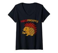 Womens Funny Porcupine Pineapple Animal Pun TShirt Tropical Humor V-Neck T-Shirt