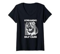 Womens Funny Possum Meme Screaming Self Care Mental Health Animal V-Neck T-Shirt