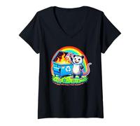 Women's Funny Possum Rainbow Dumpster Fire V-Neck T-Shirt