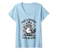 Womens Funny Pregnancy Humor Wife Feral And Pregnant Leave Me Alone V-Neck T-Shirt