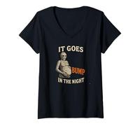 Womens Funny Pregnant Mummy Halloween, It Goes Bump in The Night V-Neck T-Shirt
