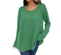 Womens Funny Printed Plain Sweaters Tops Women's Blouse Solid Color Loose Casual Off The Shoulder Long Sleeve Knit Sweater for Outdoor Xmas Gifts (Green, L)
