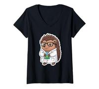 Womens Funny Professor Hedgehog Design V-Neck T-Shirt