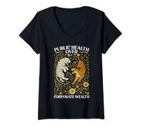 Womens Funny Public Health Over Corporate Wealth Boho Tiger V-Neck T-Shirt
