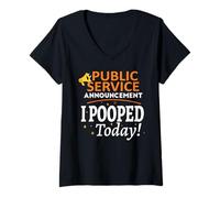 Womens Funny Public Service Announcement I Pooped Today Poop Gift V-Neck T-Shirt