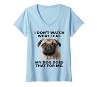 Womens Funny Pug Design My Dog Watches What I Eat V-Neck T-Shirt