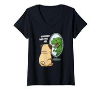 Womens Funny Pug Dinosaur Trex Remember Who You are Boys Girls Kids V-Neck T-Shirt