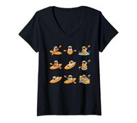 Women's Funny Pug Kayaking Dog Cute Paddle Adventure V-Neck T-Shirt