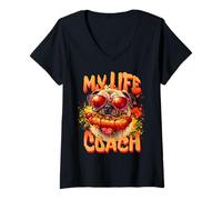 Womens Funny Pug s Dog Life Coach s Cute Greedy Pug V-Neck T-Shirt
