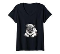 Women's Funny Pug with Sunglasses Attitude V-Neck T-Shirt