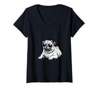 Women's Funny Pug with Sunglasses Attitude V-Neck T-Shirt