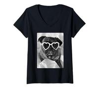 Women's Funny Pug with Sunglasses Cute Dog Meme Summer Vibes V-Neck T-Shirt