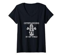 Womens Funny Pun Outstanding in My Field Scarecrow Farming Dad Joke V-Neck T-Shirt