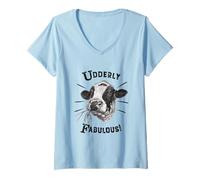 Womens Funny Pun Utterly Fabulous Holstein Cow V-Neck T-Shirt