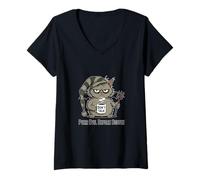 Womens Funny Purr Evil Before Coffee Demon Cat Moody Morning Vibes V-Neck T-Shirt
