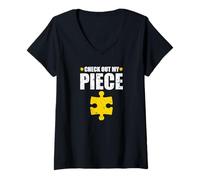 Womens Funny Puzzle Check Out My Piece Puzzle V-Neck T-Shirt