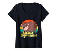 Womens Funny Pygmy Hippo "Become Ungovernable" Retro V-Neck T-Shirt