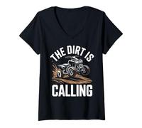 Women's Funny Quad Biking ATV Four Wheeler The Dirt is Calling V-Neck T-Shirt