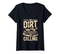Women's Funny Quad Biking ATV Four Wheeler The Dirt is Calling V-Neck T-Shirt