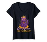 Womens Funny Queef Queen Cat Inappropriate Dirty Adult Humor Jokes V-Neck T-Shirt