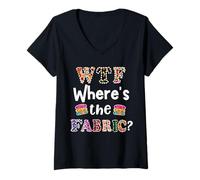 Womens Funny Quilter Gift, WTF Where's The Fabric Hoarder 4 V-Neck T-Shirt