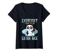 Womens Funny Quote Panda Exercise i Thought You Said Extra Rice V-Neck T-Shirt
