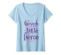 Womens Funny Quote Though She Be but Little She Is Fierce V-Neck T-Shirt