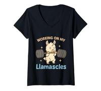 Womens Funny Quote Working on My Llamascles Cute Fitness Humor V-Neck T-Shirt
