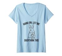 Women's Funny Rabbit Bunny Iced Coffee Hang On Let Me Overthink This V-Neck T-Shirt